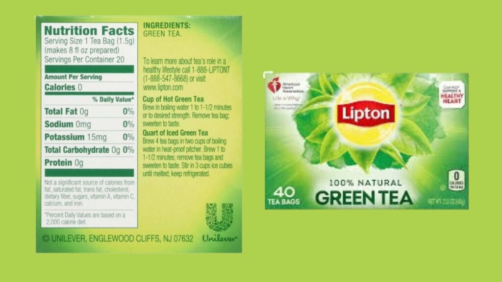 Nutrition and Ingredients of Lipton Green Tea