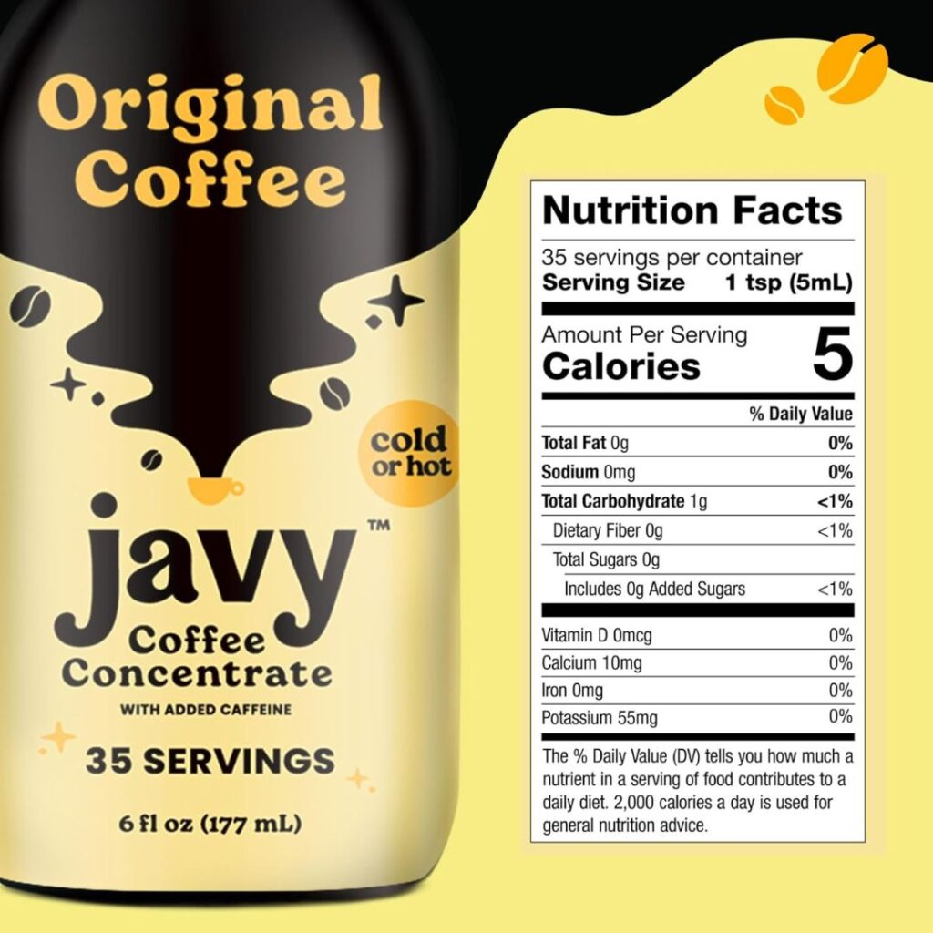 Nutritional facts Javy Coffee ingredients